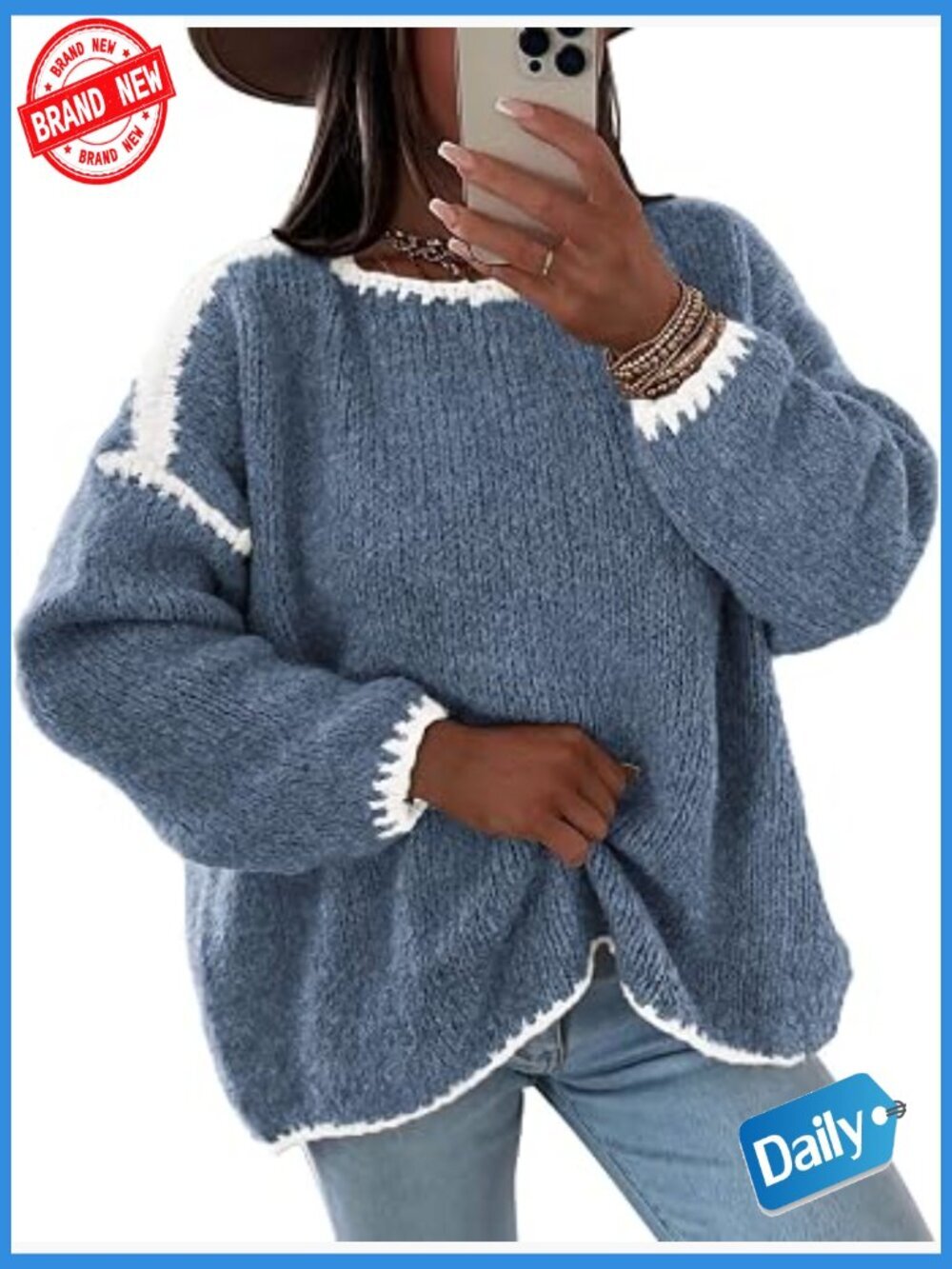 Oversized Chunky Knit Crew Neck Pullover Sweater Long Sleeve